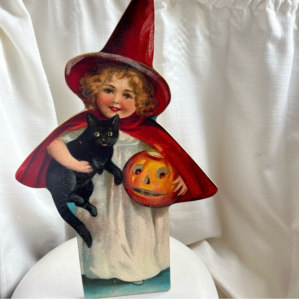 Witch holding black cat dummy board